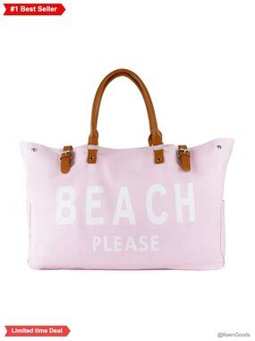 Extra Large Waterproof Canvas Beach Tote with Vegan Leather Handle